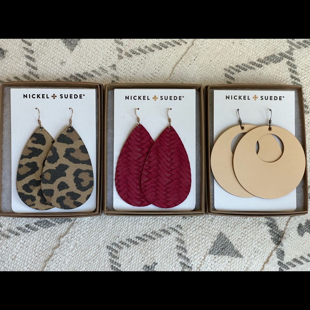 Nickel and Suede earring bundle, Medium Teardrops